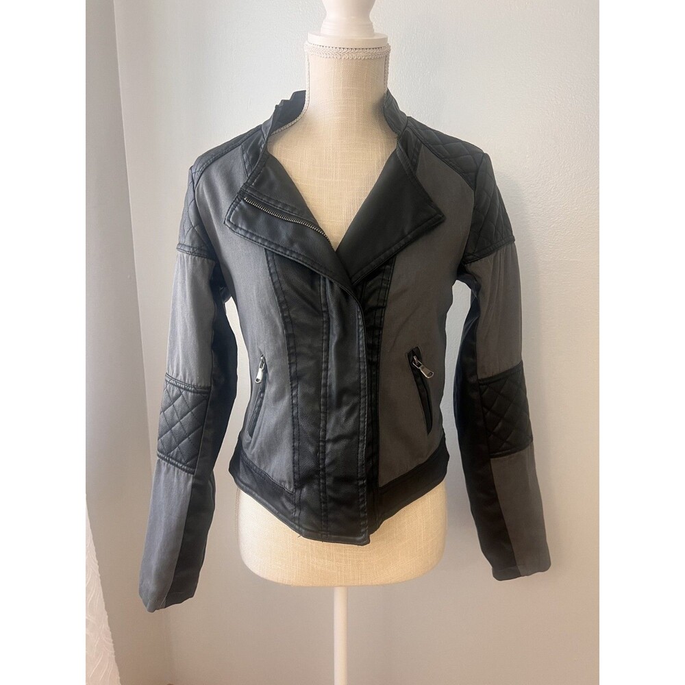 Vintage DEB Faux Leather Motto Bomber Jacket Size M
